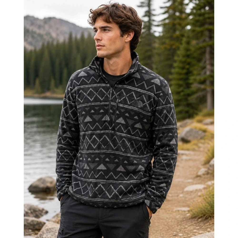 The North Face Mens XL Geometric Fleece 1/4 Zip Gray Southwestern Aztec Pullover